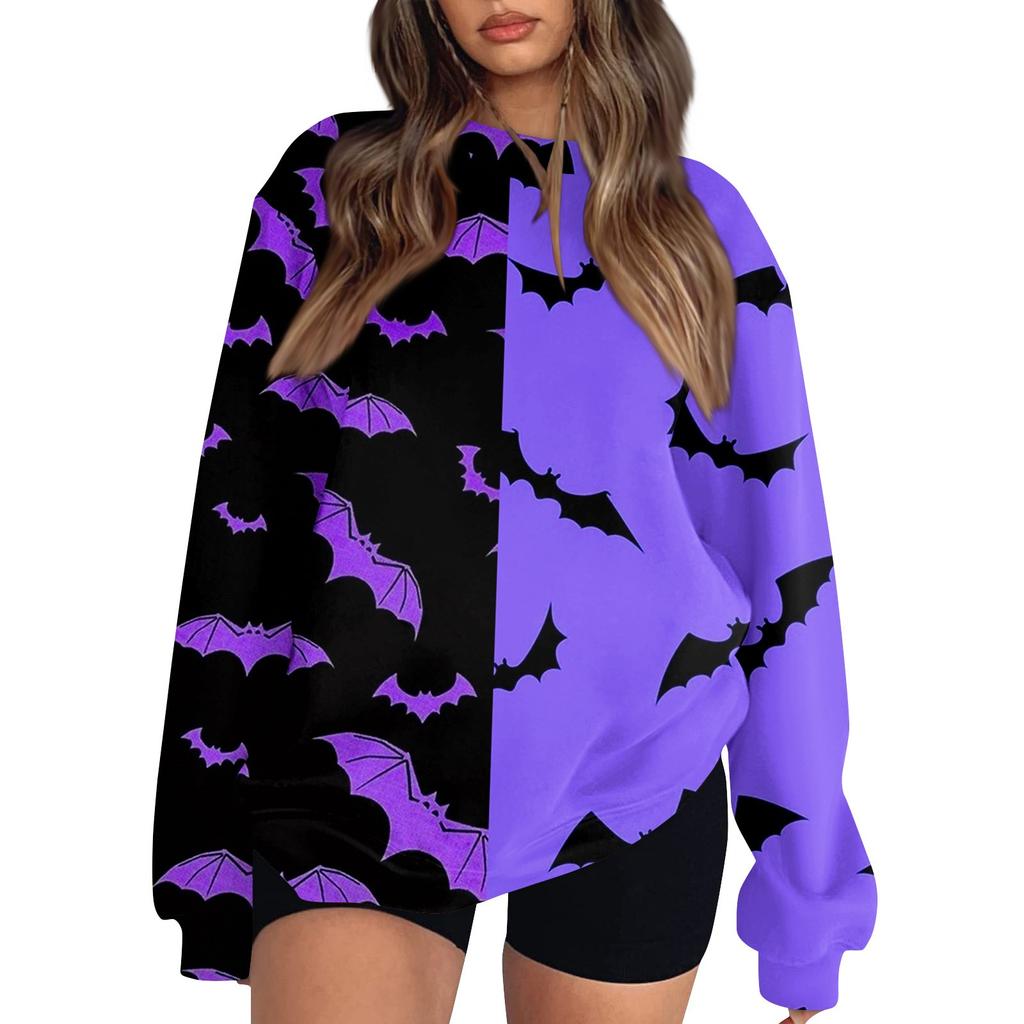 Women's Fashion Casual Long Sleeve Halloween Printed Neck Sweatshirt Top
