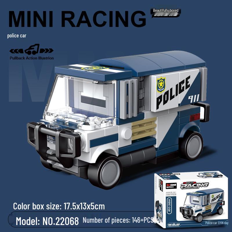 Pull-Back Assembly Toy Set: Campervan, Race Car, Ambulance, Fire Truck