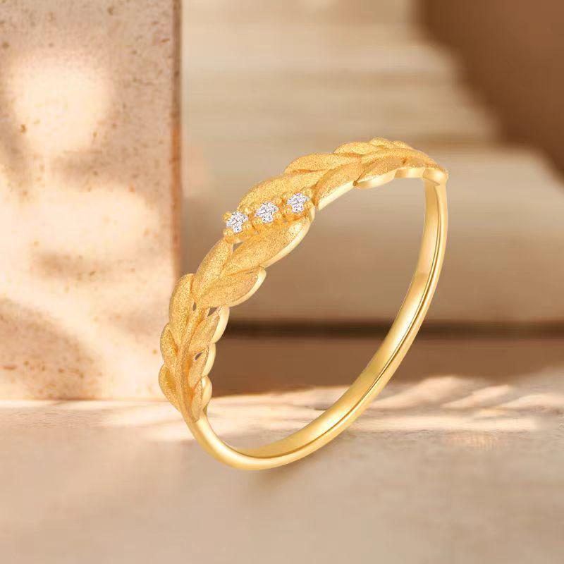 Golden Olive Branch Wheat Ear Open Ring - Light Luxury Fashion Gift