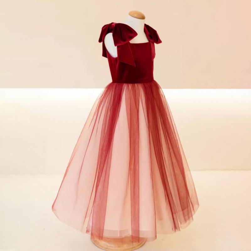 Girls' Black Mesh Formal Choir Dress - Elegant Autumn Performance Costume for Piano & Violin