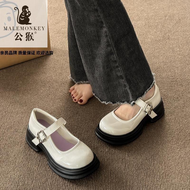 With skirt temperament single shoes women's 2025 new small leather shoes spring and summer British style light mouth thick heel thick sole Mary Jane 