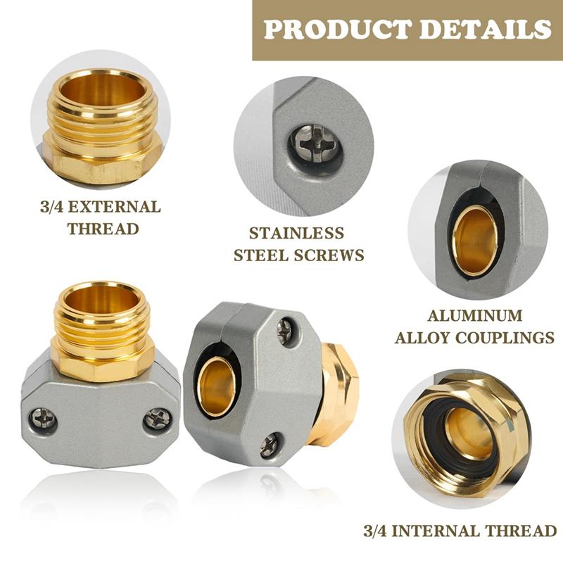 A96I-Garden Hose Repair Kit, Aluminum Alloy Garden Hose End Mender,Fit 5/8In&3/4In Garden Hose Connector,With 4 Hose Washers