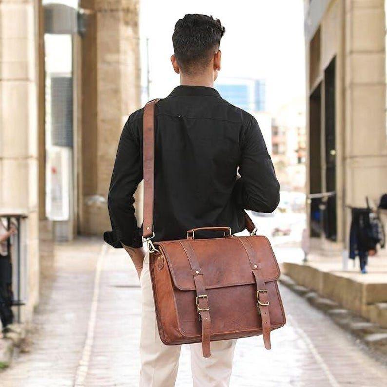 

Винтажный кожаный портфель, сумка-мессенджер для ноутбука для мужчин, деревенская сумка через плечо для офиса, подарок для него, Валентин 16 x 12 x5 in