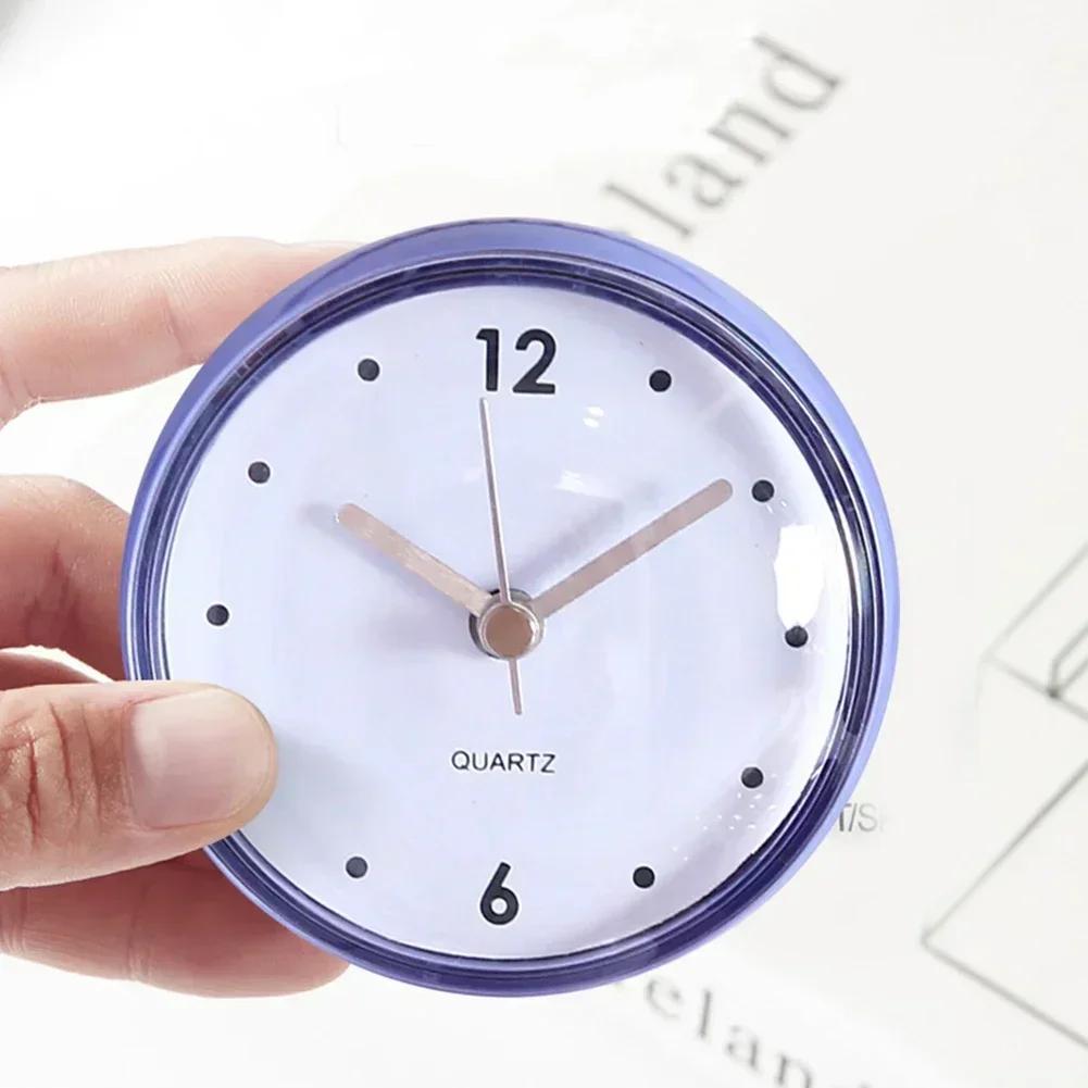 Shower Anti Fog Waterproof Mini Small Table Decoration Kitchen Living Bathroom Room Wall Clock Toilet Round Quartz Sucker 7cm