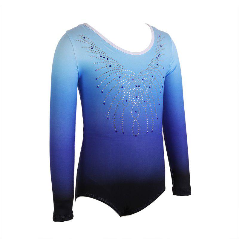 Elegant Patterned Gradient Bodysuit Long-Sleeve Diamond Ballet Gymnastics Clothes Dance Clothes