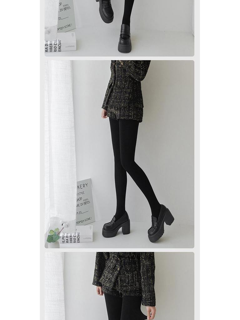 Matte Grey Cotton Leggings with Thin Fleece, 140-200g, Slimming Pantyhose for Spring & Autumn.
