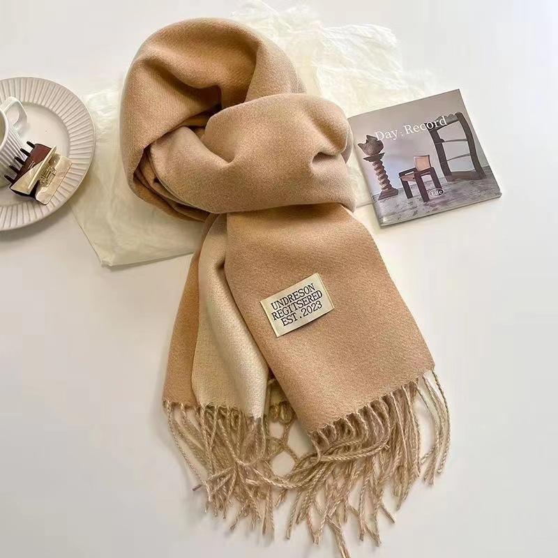 Double-sided Solid Color Cashmere Scarf Women's Thickened Warm Premium Scarf Shawl