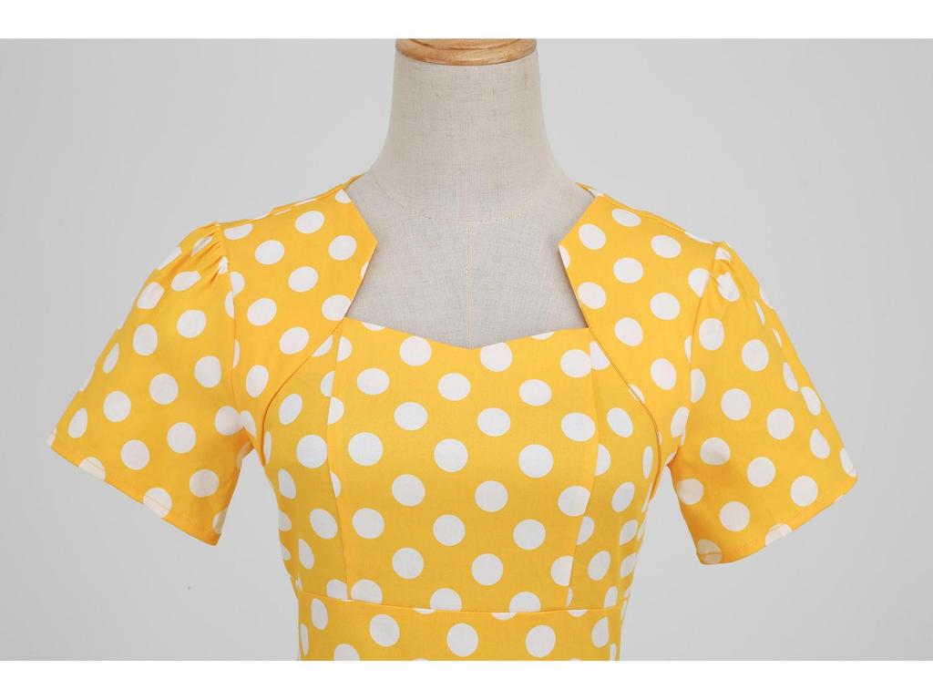 Polka Dot High-Waisted Midi Swing Dress with Short Sleeves