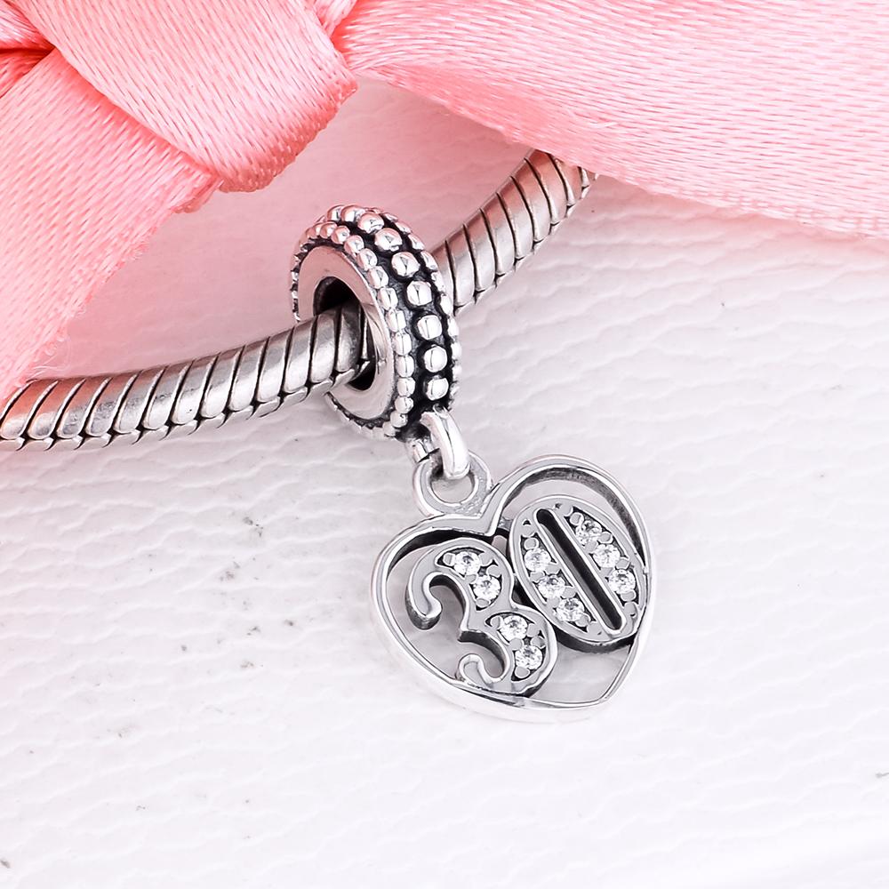 New 925 Sterling Silver 30th Celebration Dangle Charms Metal Beads for Jewelry Making Fits Original Europe Bracelet