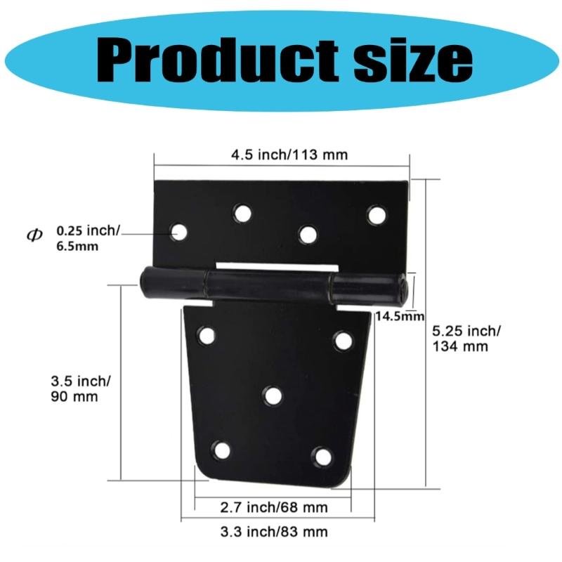 4Pcs Heavy Duty Black Iron Gate Hinges Replacement Barn Gate Hinge Hardware Folding Garden Gate Hinge Easy to Use