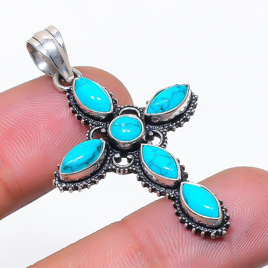 Natural Santa Rosa Turquoise Gemstone 925 Sterling Silver Pendant 1.85  AP-14347