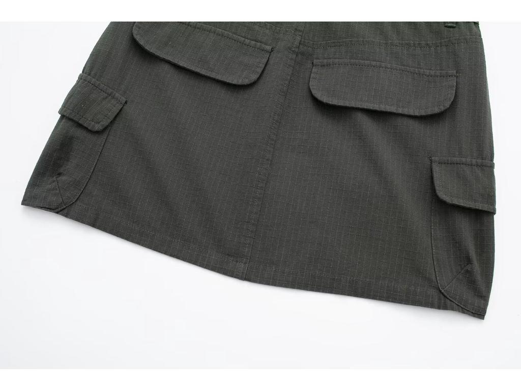 European & American Workwear Multi-Pocket Mini Skirt - Solid Color Casual Street Style Skirt