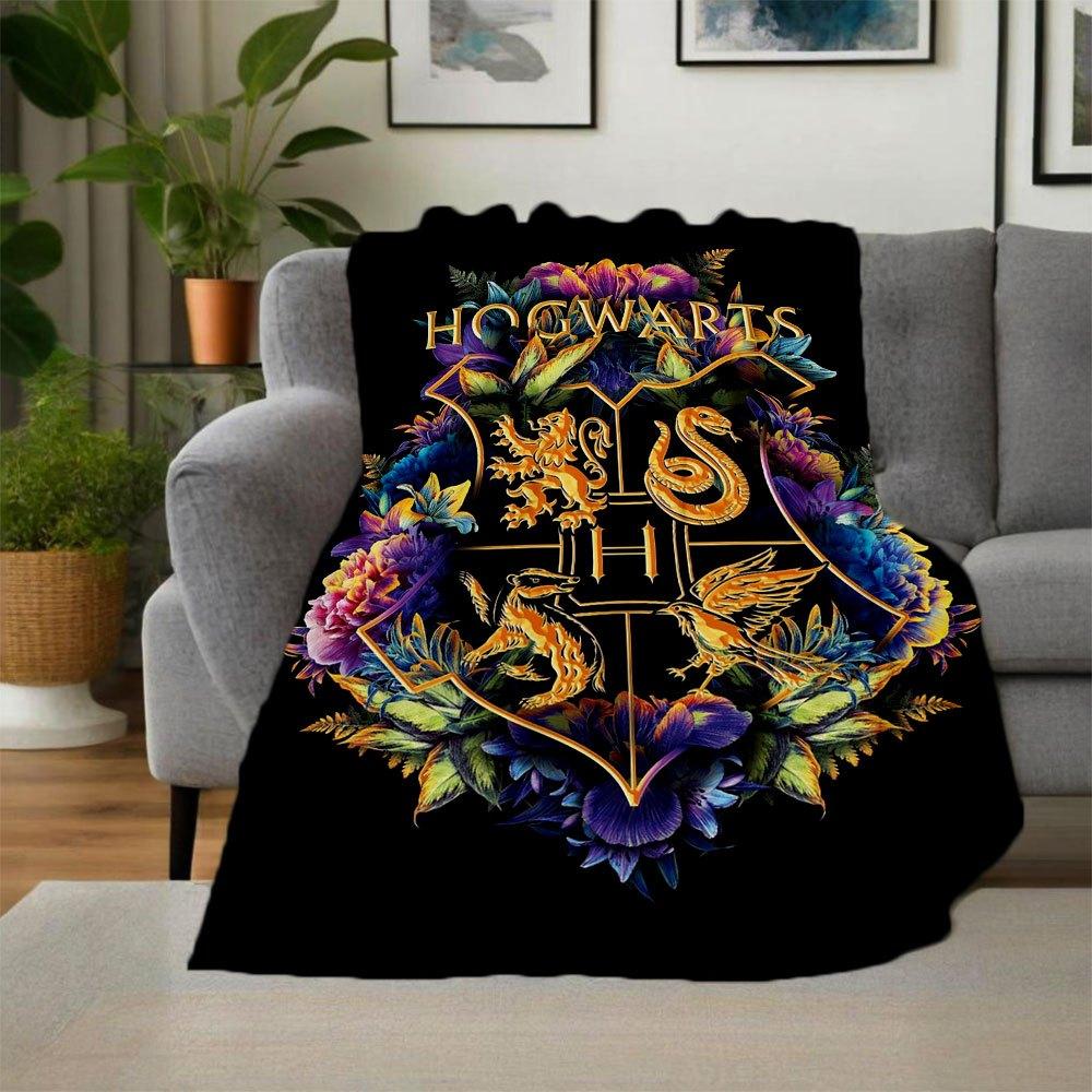 Hogwarts House Crests Flowers Phone Case CoverBlanket Flannel Throw Blanket for Sofa, Bed, Travel, Camping, Office, Couch, Chair