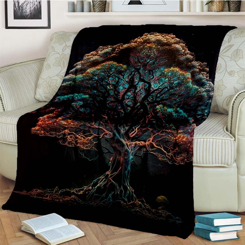 Tree of Life Mystical Celtic Art Print Flannel Blanket Cozy Warm Throw Sofa Bedroom Present Indoor Home Party Lounge Decor