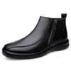 Mens Casual Leather Ankle Boots With Fleece Lining Warm Winter Side-Zip Pull-On Daily Wear