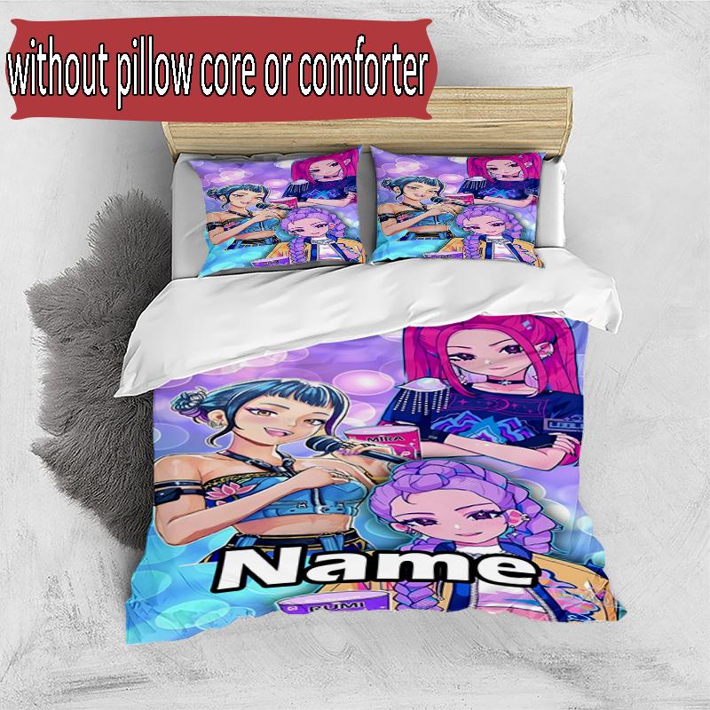 3pcs Duvet Cover Set (1*Duvet Cover + 2*Pillowcase, Without Core), Custom Name KPop Hunters Pattern Bedding Set, Home Bedroom Decor Gift