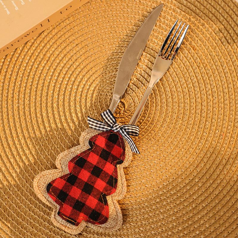 Plaid Christmas Stocking Knife And Fork Set Table Decoration Embroidery Christmas Props Knife And Fork Set Christmas Decoration Ornaments