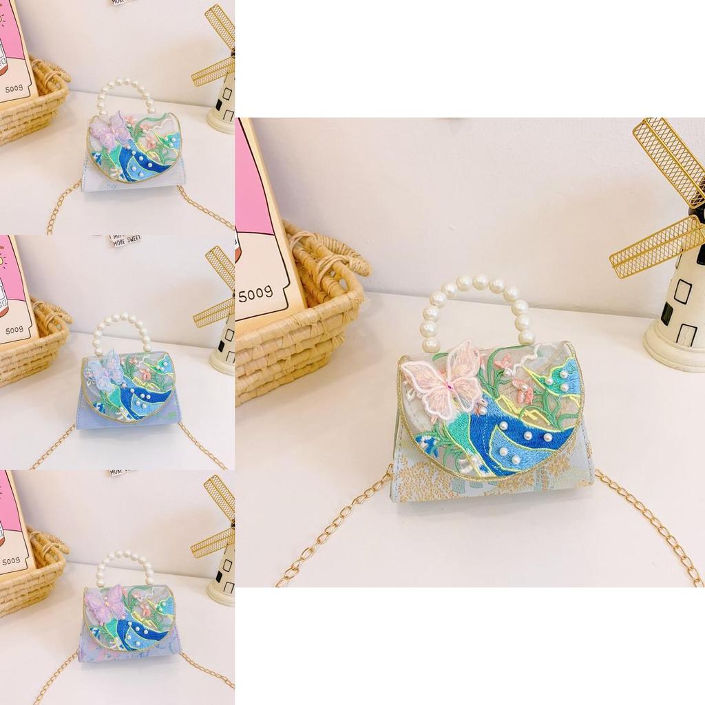 Chinese Style Girl Princess Butterfly Pearl Handbag With Chain Crossbody For Kids Fashion Accessories