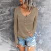 Womens Long Sleeve V Neck Button Casual Tops Ribbed Color Shirts