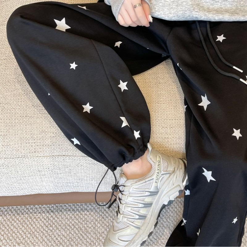 Star printed sweatpants women's spring and autumn new loose straight sweatpants casual small wide-leg pants