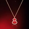 Women's Red Agate & White Mother-of-Pearl Pendant Necklace with 18k Rose Gold and Diamond Accents on a 925 Silver-Plated Clavicle Chain