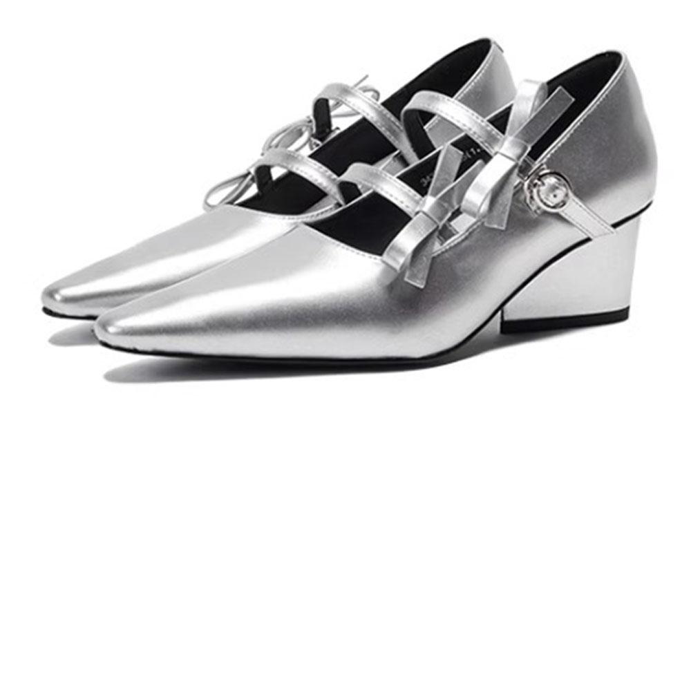 

Модная Лолита Бант Женские Туфли Мэри Джейн Острый Носок Массивный Каблук Ремешки с Двойной Пряжкой Лодочки Роскошная Мода Повседневная Нарядная Обувь Девочки 39 серебряный