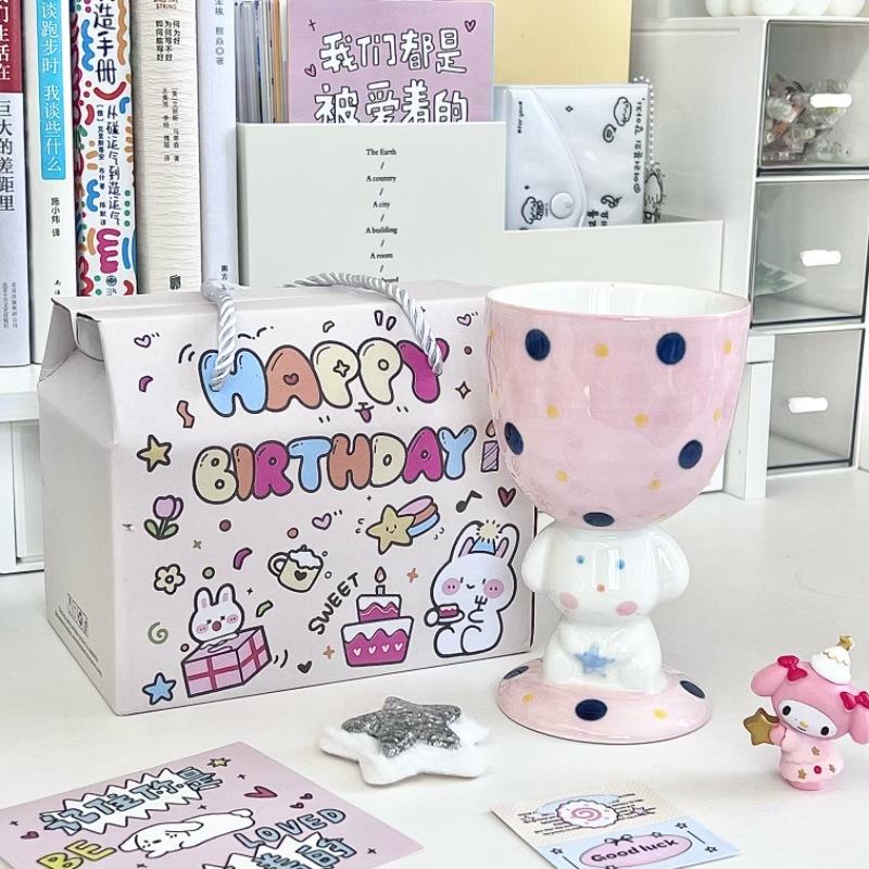 High-value Hand-painted Polka Dot Puppy Goblet Girl Cute Ice Cream Cup Couple Ceramic Mug Birthday Gift