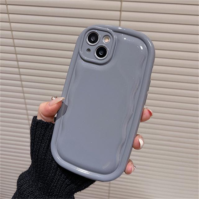 Korean Cute Candy Color Wavey The Soap Phone Case For Iphone 14 13 12 11 Pro Max Plain Glossy Oval Shockproof Soft Cover Funda