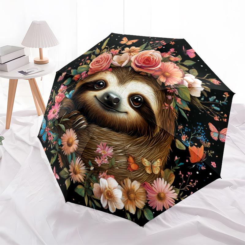 1 PC Automatic Folding Umbrella - Sloth Pattern, Portable & Foldable Design with 8 Ribs, Christmas Birthday Gifts