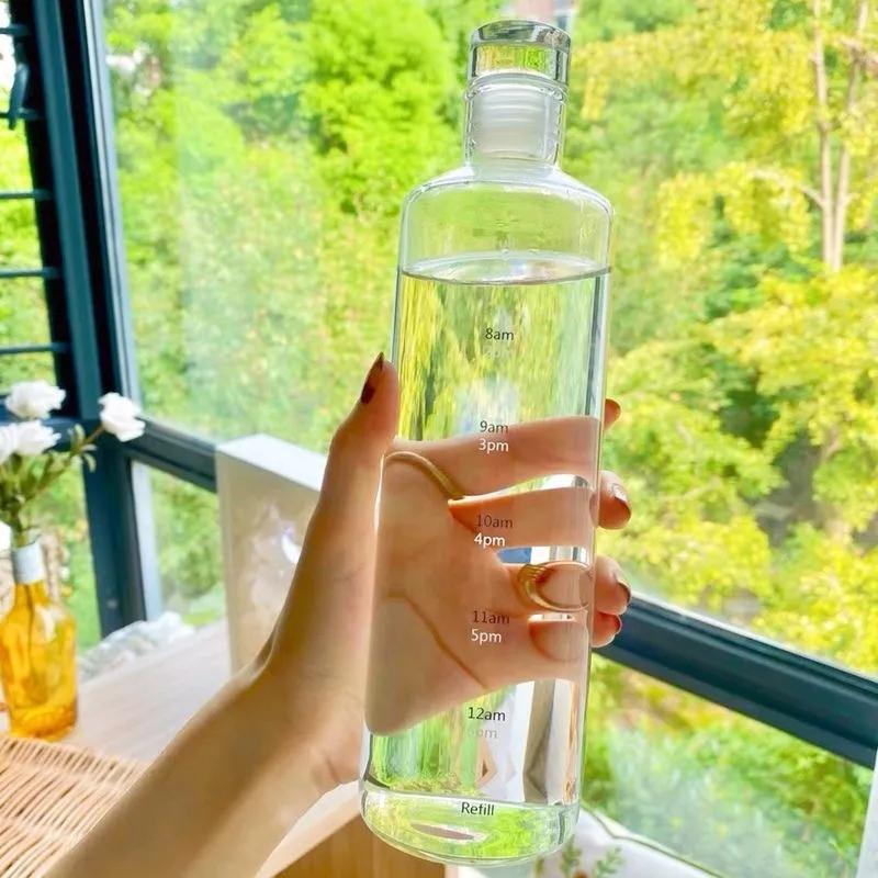 Transparent water bottle with time scale creative large-capacity leak-proof anti-fall plastic beverage cup sports travel new