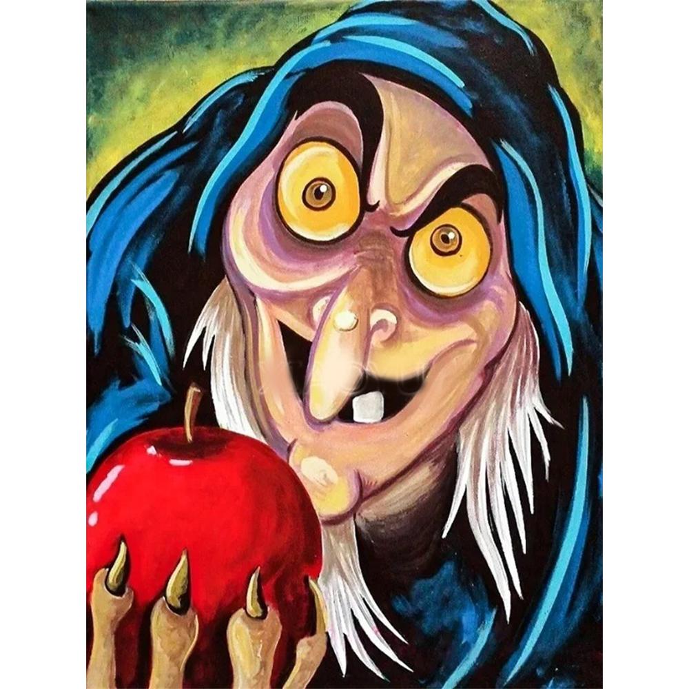 

Disney Diamond Painting Snow White and The Old Witch Poison Apple Themed Artwork Cartoon 5D Diamond Cross Stitch Mosaic Home Decor Gift Round 20x30cm