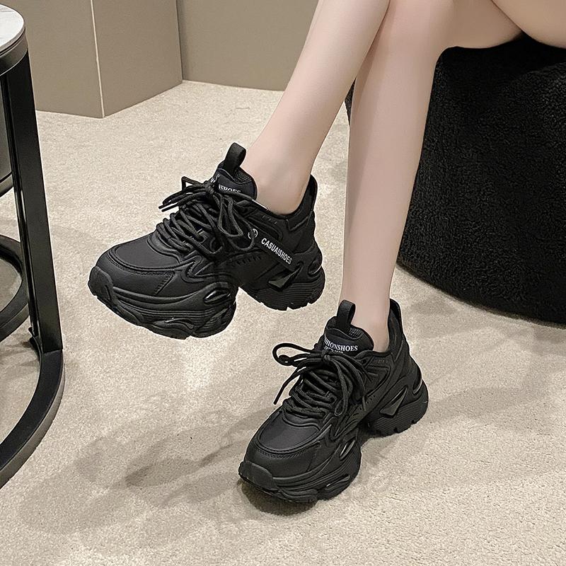 Fashion 6cm Autumn Spring Women Non-slip High Platform Shoes Wedge Heels Casual Height Increasing Chunky Sneakers Women Leather Shoes
