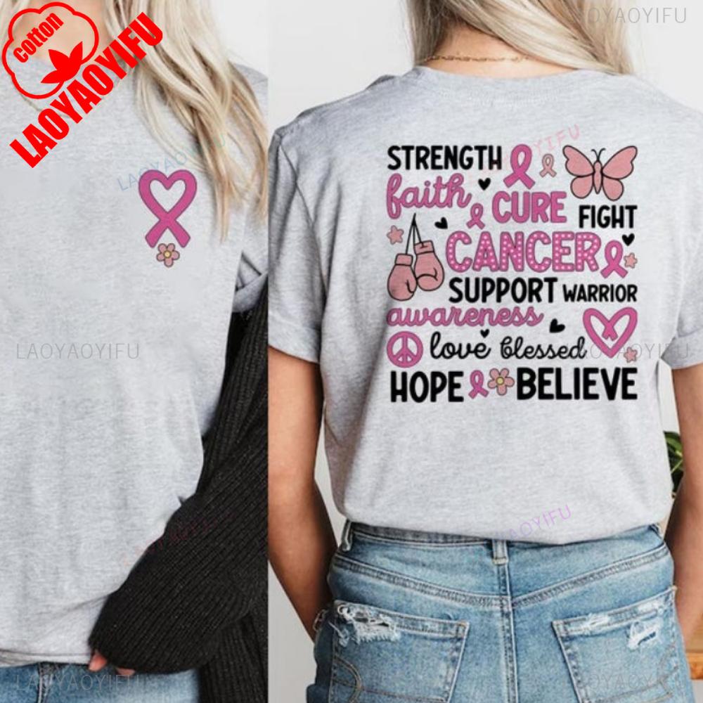 T-shirt de sensibilisation au cancer du sein Ruban rose Soutien T-shirt Imprimé Combattant T-shirt Survivor Femme Hauts d'été Vêtements pour femmes Gothique