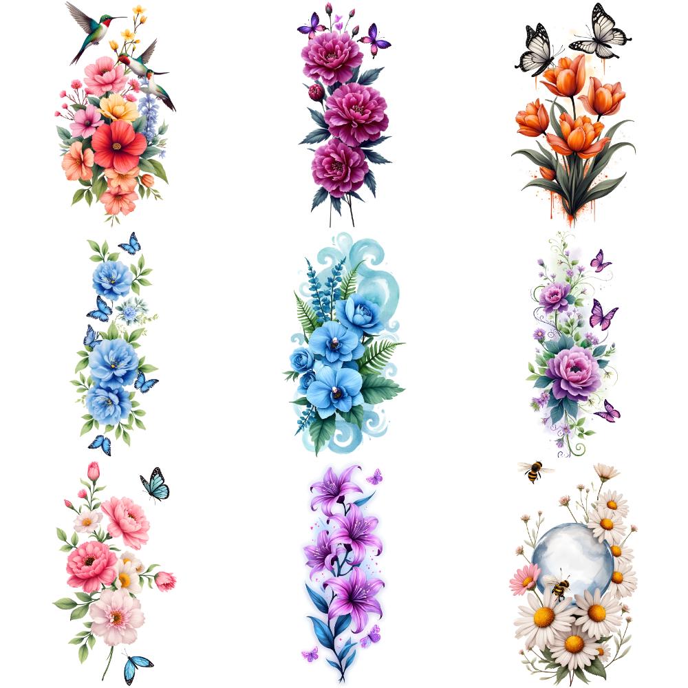 9 Stück Temporäre Tattoos Temporäre Tattoo-Aufkleber Tulpen Gänseblümchen Blaue Blumen Für Männliche Schultern Arme