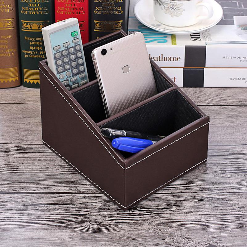 PU kožený držák dálkového ovládání Stolní organizér Úložný box pro TV průvodce Pošta Telefon Kancelář Třídění Mřížka Stojan na kosmetická pera
