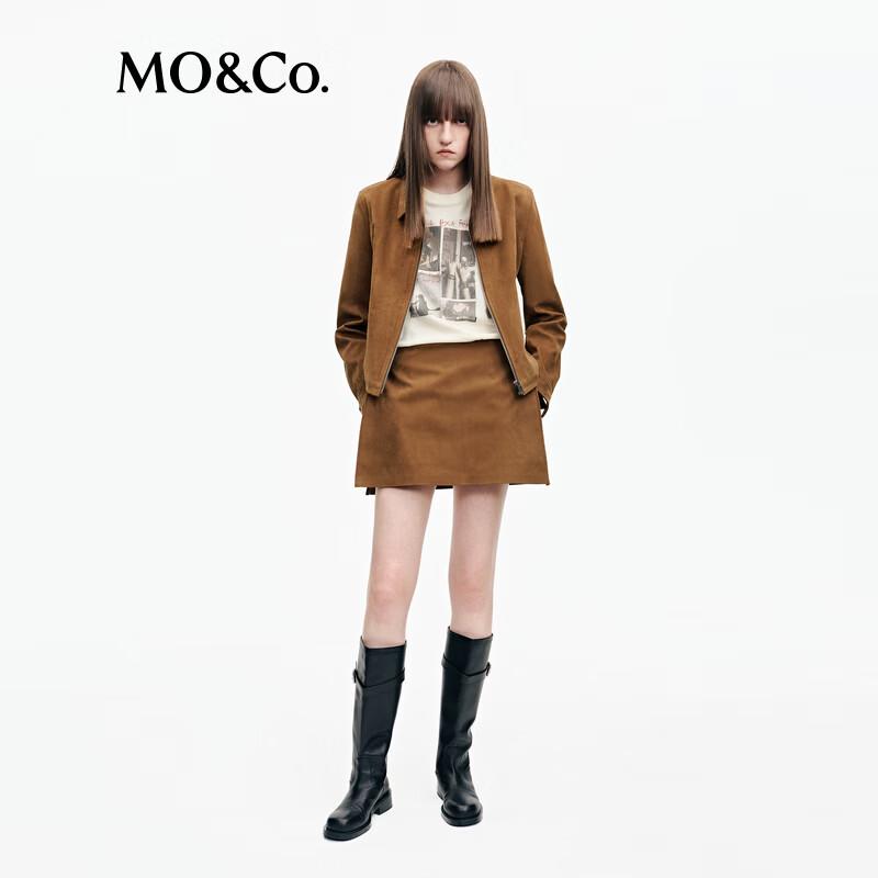 MO&Co. Cropped Suede-Look Collared Jacket
