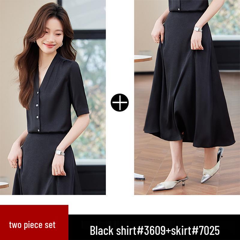 Women's Wrinkle-Resistant Chiffon V-Neck Short Sleeve Blouse - Professional Summer Top