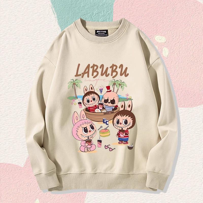 Retro cute cartoon Labubu printed loose round neck sweatshirt men's and women's winter new tops