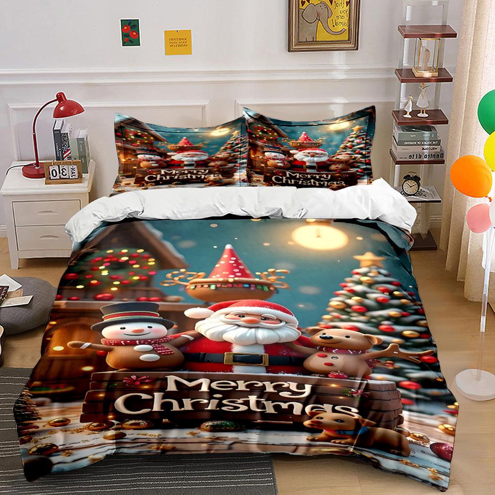 Christmas Santa Snowman Decor Bedding Duvet Cover Set Duvet Cover Pillowcases (1*Duvet Cover 2*Pillowcases, Without Duvet Insert)