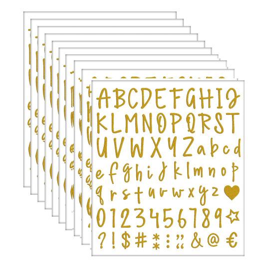 10 Sheets Glitter Letters Stickers Self Adhesive Alphabet Number Stickers Waterproof Small Decals for Graduation Cap Water Bottles Scrapbooking