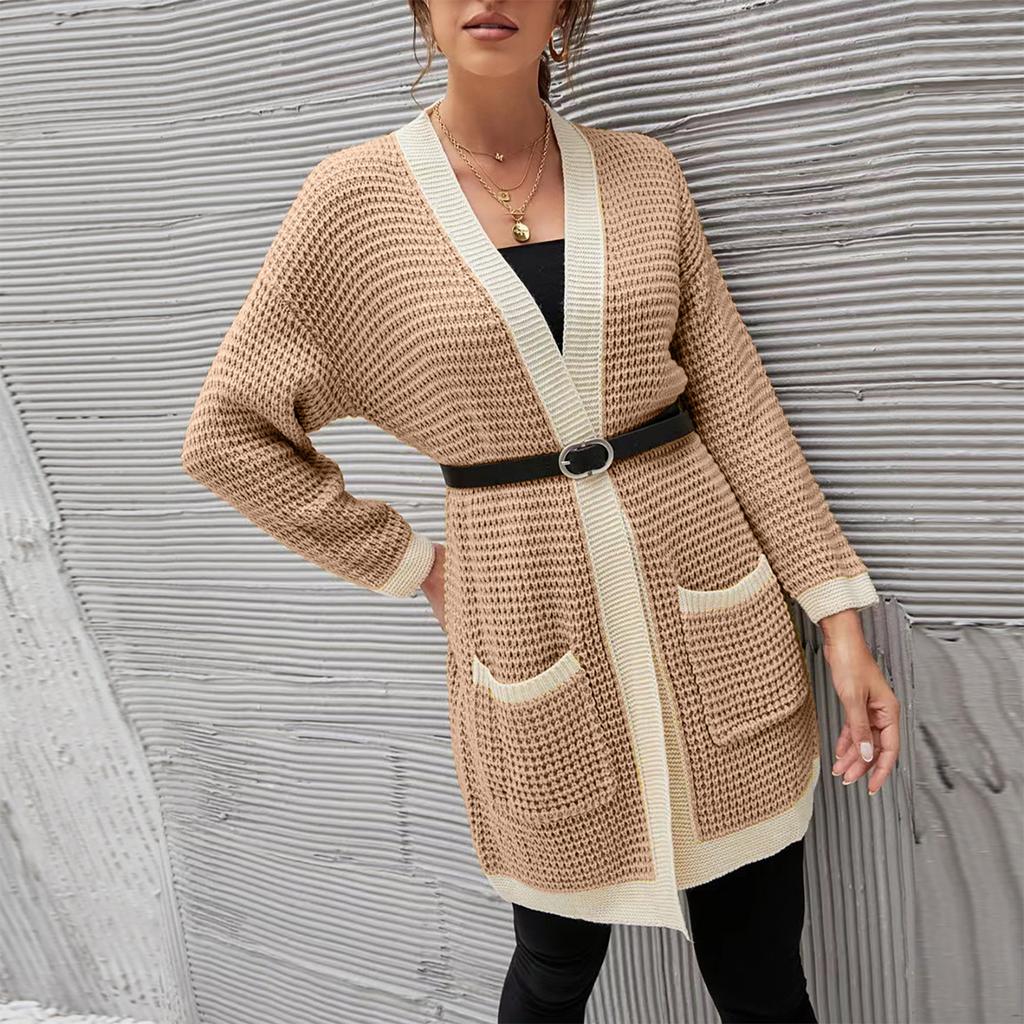 Women Winter Wool Cardigan Solid Patchwork Jacket Sweater Long Loose Thick Coat Cardigan