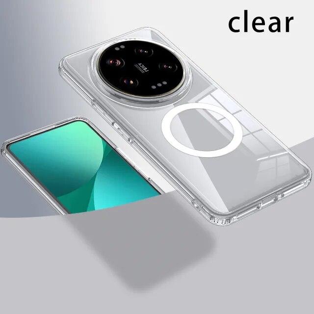 

Акриловый чехол Magsafe с магнитной беспроводной зарядкой для Xiaomi 14 Ultra Mi 13 Ultra Military, противоударная задняя крышка, матовый прозрачный корпус, без желтизны Xiaomi 13 Ultra прозрачный