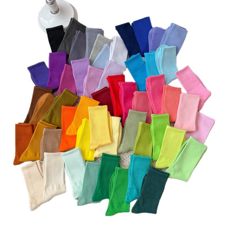 Women's Colorful Knee-High Socks - Trendy Candy Color Mid-Calf Sports Cotton for All Seasons