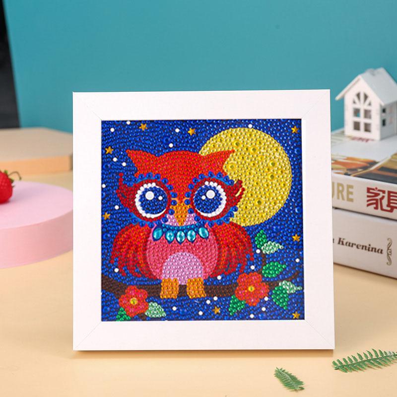 New Diy Diamond Painting Solid Wood Photo Frame Boxed Diamond Sticker Owl Cartoon Hand-Pasted Diamond Painting
