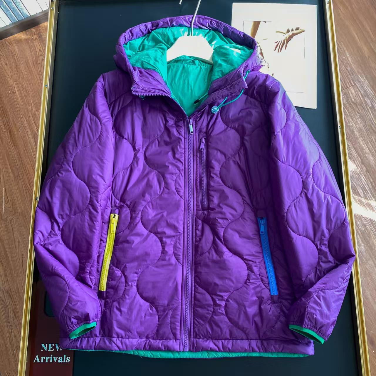 

2025 A/W Men s & Women s Purple Yellow Color Block Lightweight Cotton Jacket - Mountain Style, Stand Collar, Long Sleeve Medium 115-125 lbs фіолетовий