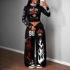Completo casual da donna con stampa lettera Chicago, top ampio alla moda, maglione, pantaloni della tuta, set da due pezzi