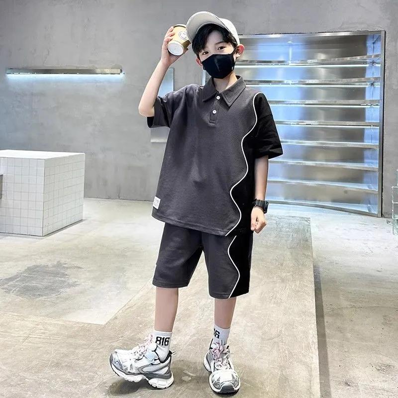 Children's Clothing Boys' Summer Clothes Short-sleeved Suits Summer Big Children's Thin Sports Summer Models Cool and Handsome