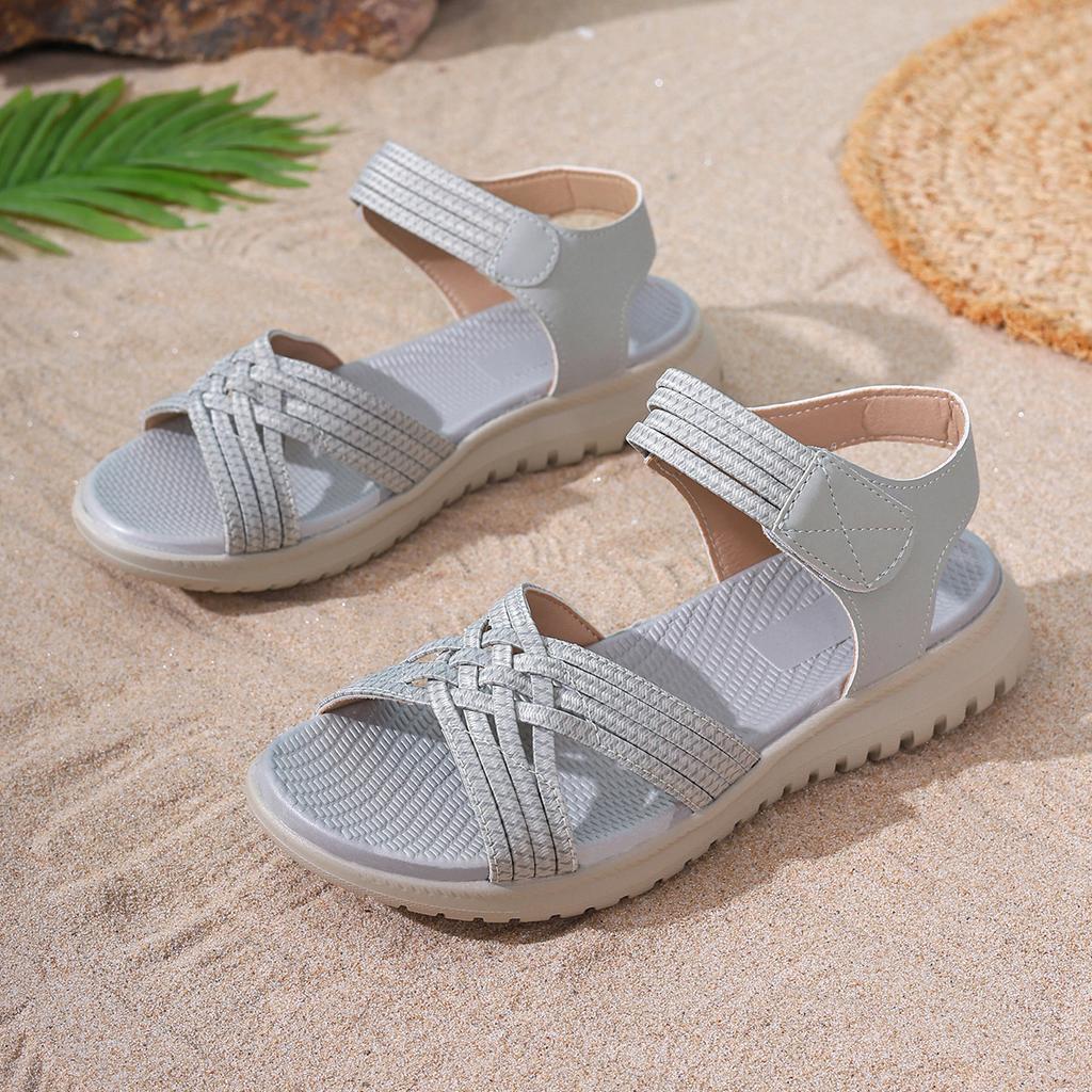 New Style Flip-flops with Thick Soles, Velcro Fastening, Soft Bottom, Casual Women's Large-sized Shoes