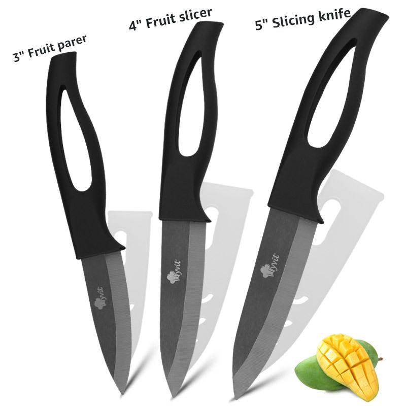 Ceramic Fruit Knife for Kitchen 3 4 5 Inch Black Blade Chef Knife with Sheath Utility Slicing Cooking Tool for Vegetable Rustproof Zirconig