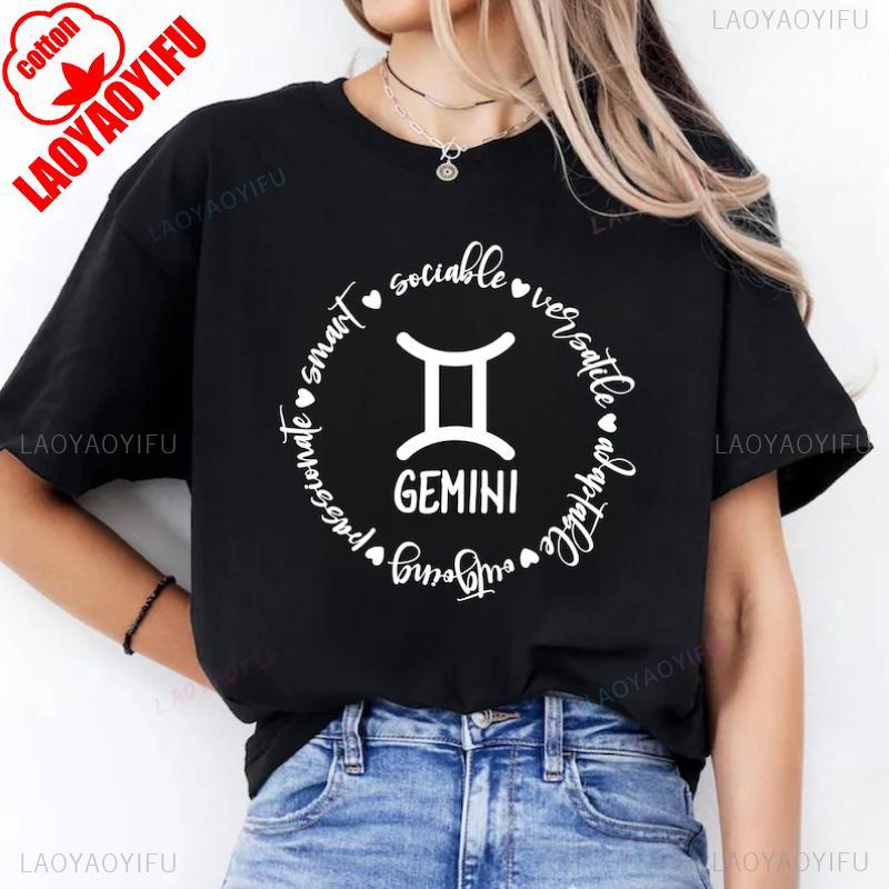 Women Gemini T-Shirt Astrology Shirt Zodiac Sign Horoscope Tee Group of Stars Sky Signs Birthday Foretelling Shirt Cotton Tops
